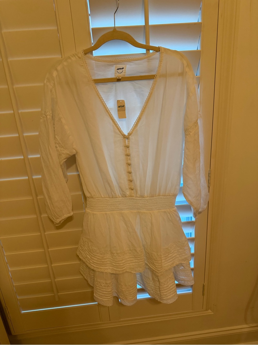 aerie Cream V-Neck Button Front Top